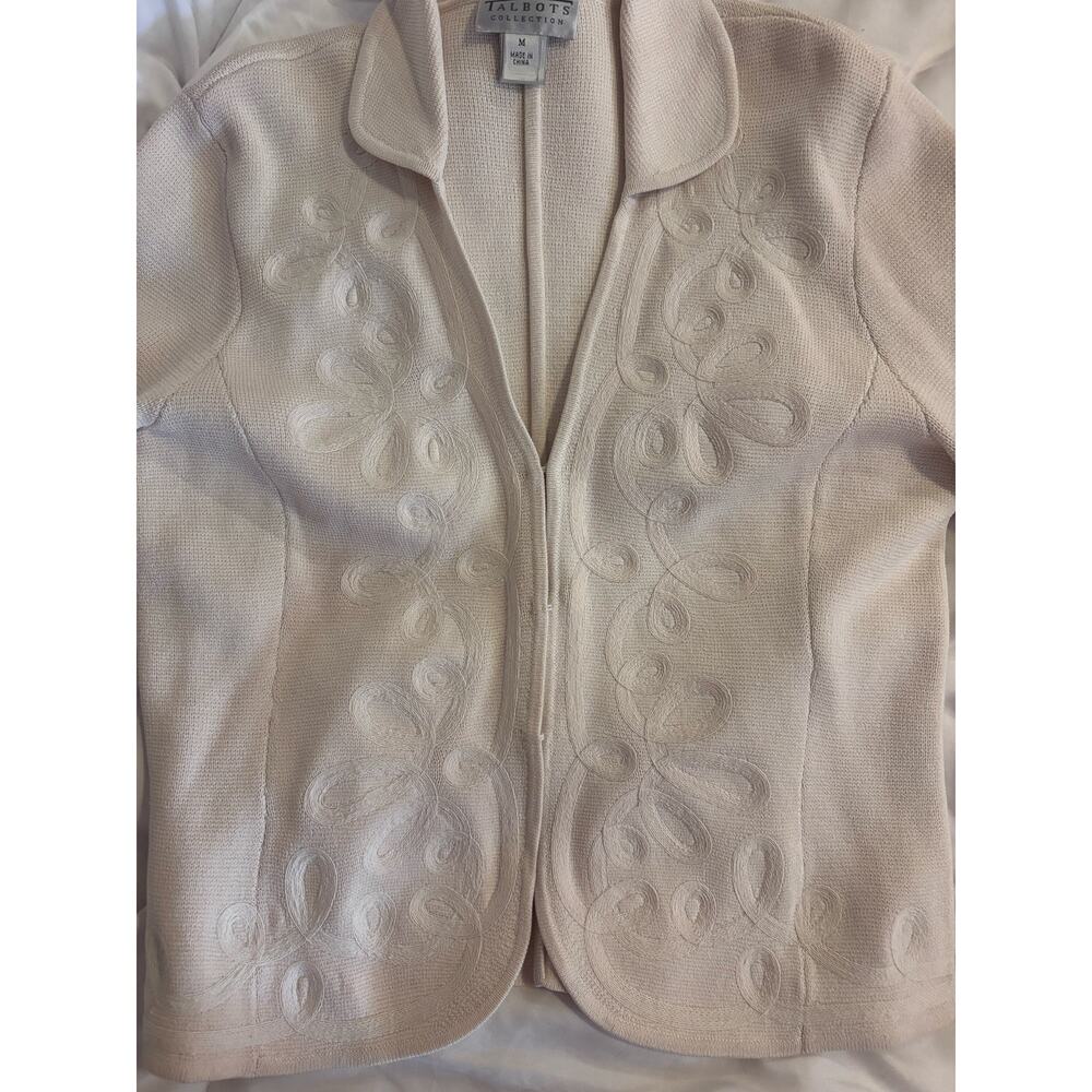 Talbots Collection Silk Blend Cardigan Jacket Medium Cream Embroidered sweater - Picture 3 of 9